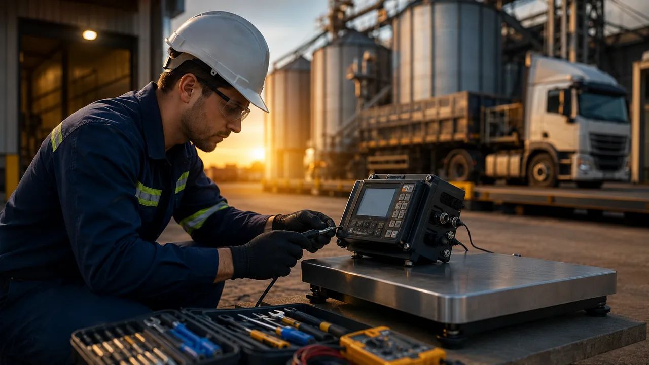 Técnico FAZAC realizando assistência em equipamento de pesagem em Mato Grosso